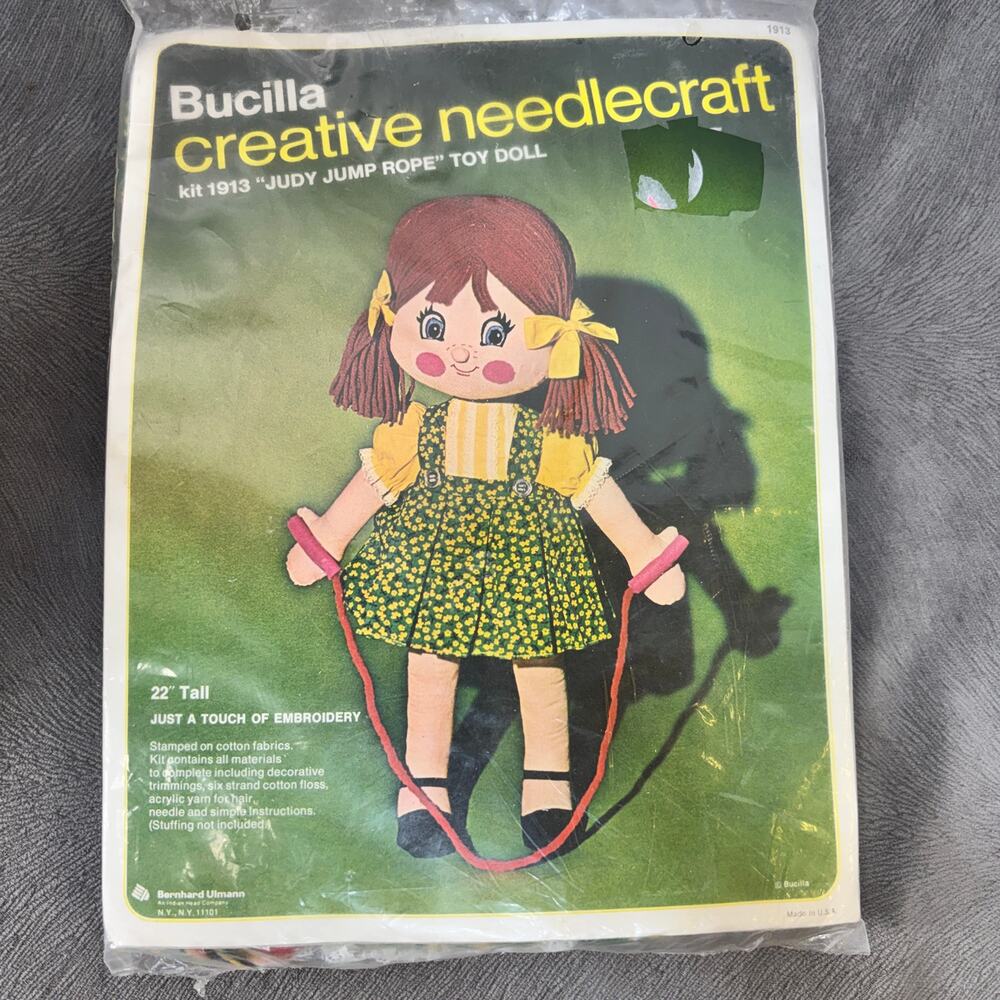 Judy Jump Rope Toy Doll Craft Kit VTG Bucilla Stamped Fabric Touch of Embroidery